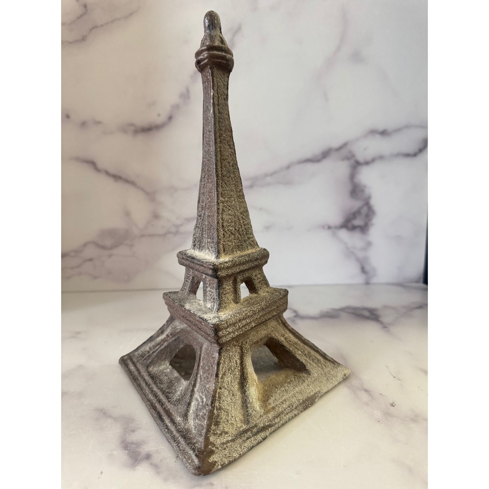 Rustic Cast Iron Eiffel Tower Figurine Distressed Metal Paris Decor Sculpture
